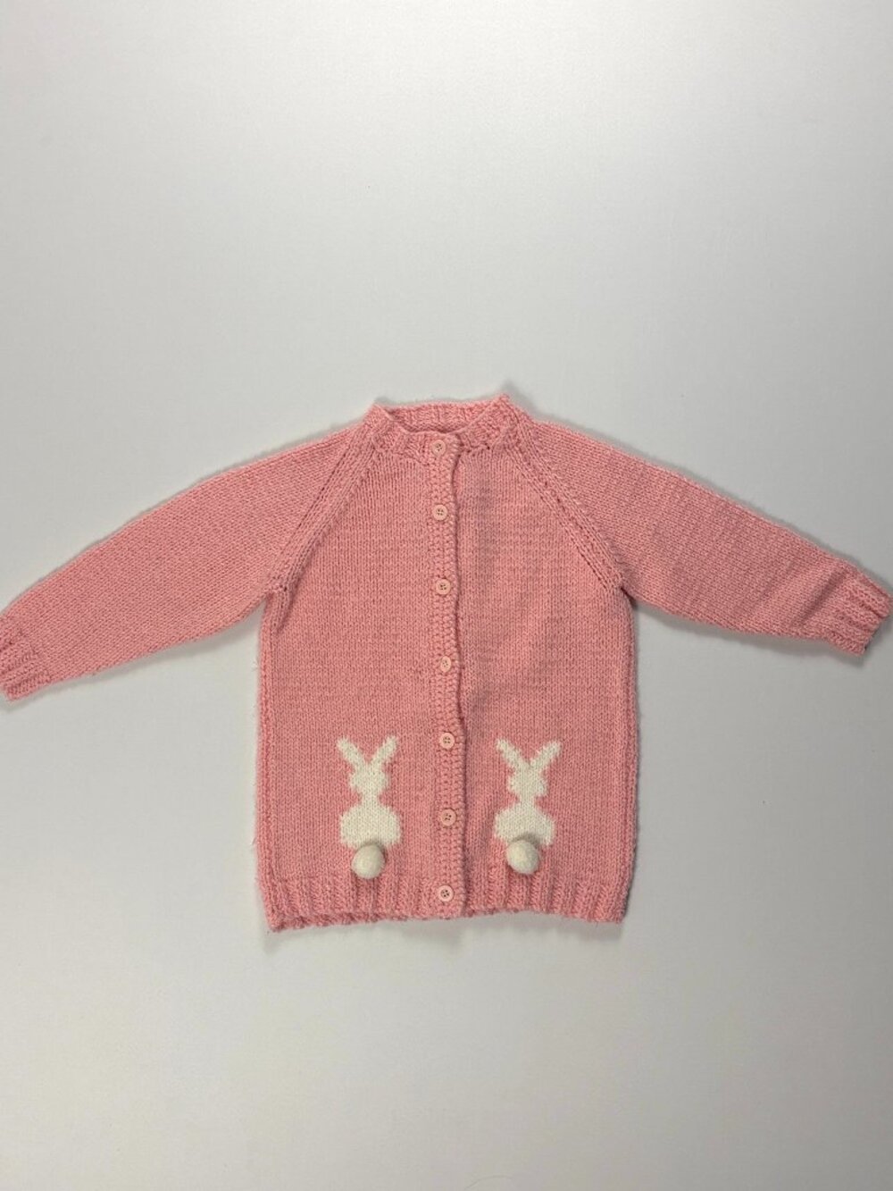 Vintage Handmade Knit Youth Girls Cardigan Sweater Pink 5-6 Easter Bunny 90s